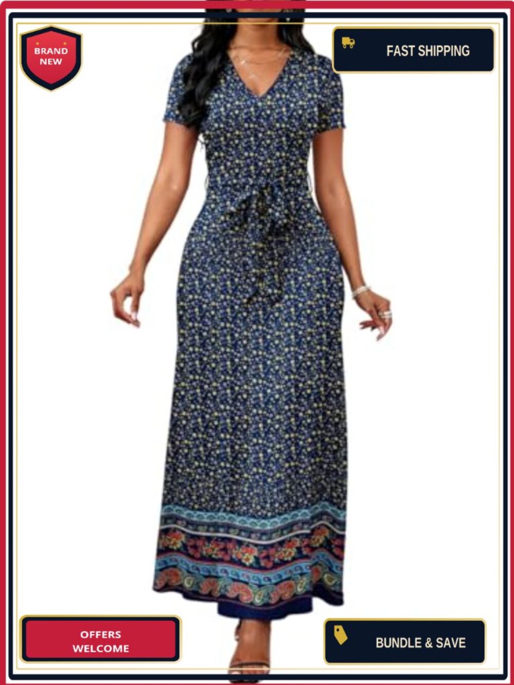 Boho Floral V-Neck Short Sleeve Maxi Dress | Flowy Summer Sundress |